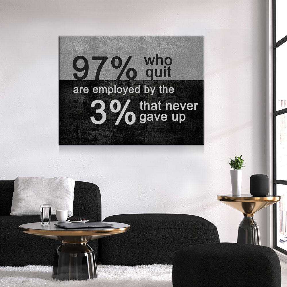 97% Who Quit Are Employed By The 3 Percent That Never Gave Up Canvas Wall Art, Motivational Decor