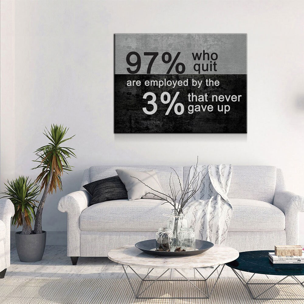 97% Who Quit Are Employed By The 3 Percent That Never Gave Up Canvas Wall Art, Motivational Decor