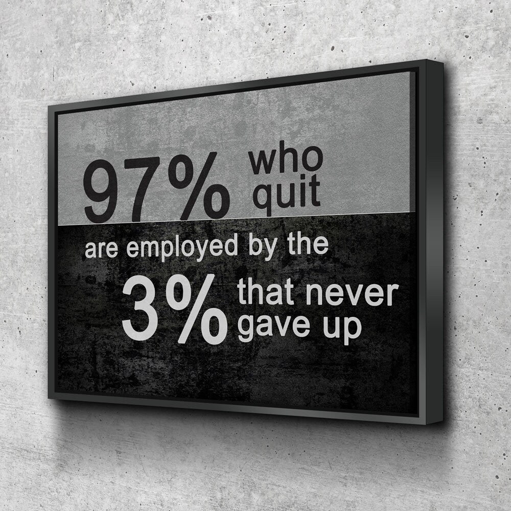 97% Who Quit Are Employed By The 3 Percent That Never Gave Up Canvas Wall Art, Motivational Decor