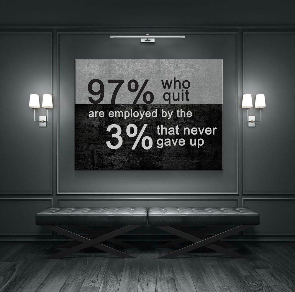 97% Who Quit Are Employed By The 3 Percent That Never Gave Up Canvas Wall Art, Motivational Decor