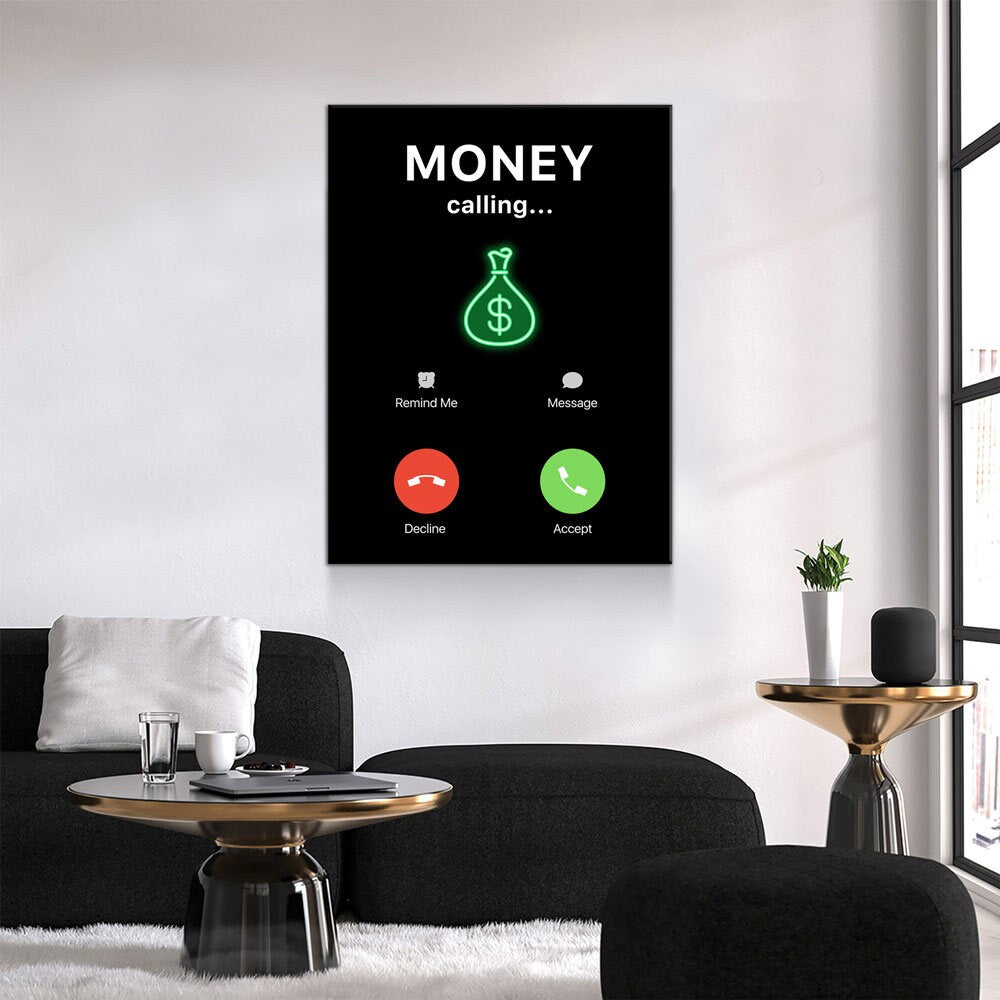 Money Calling Canvas Wall Art, Phone Screen Money Calling, Office Decor, Hustle Quote, Motivational Quote