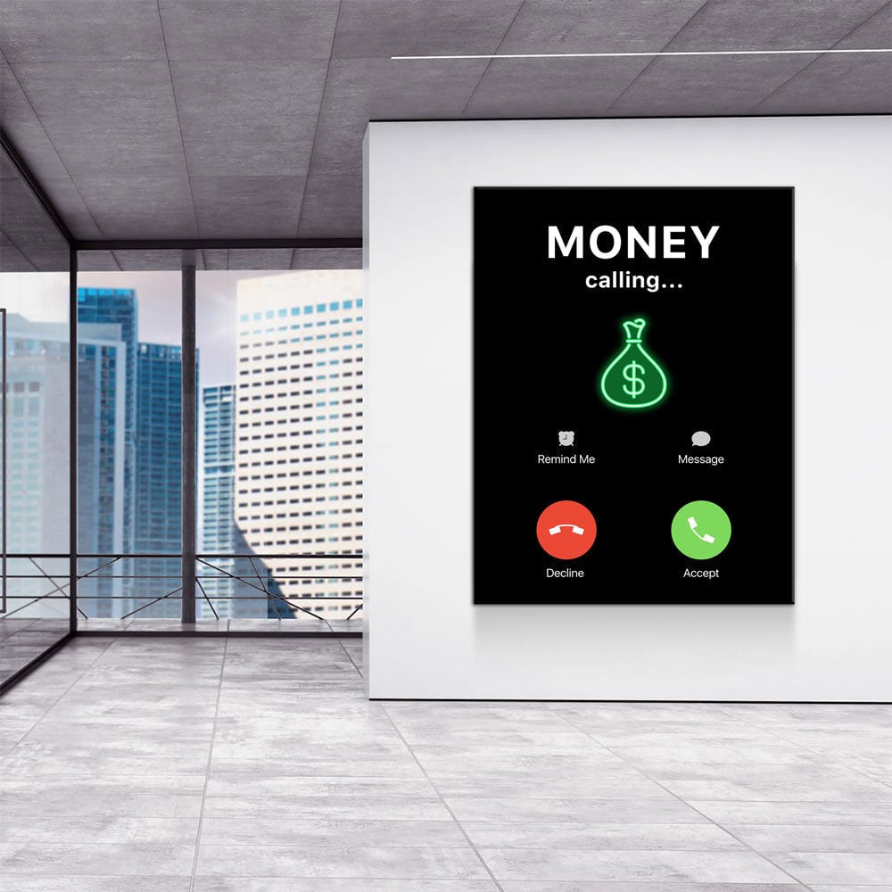 Money Calling Canvas Wall Art, Phone Screen Money Calling, Office Decor, Hustle Quote, Motivational Quote