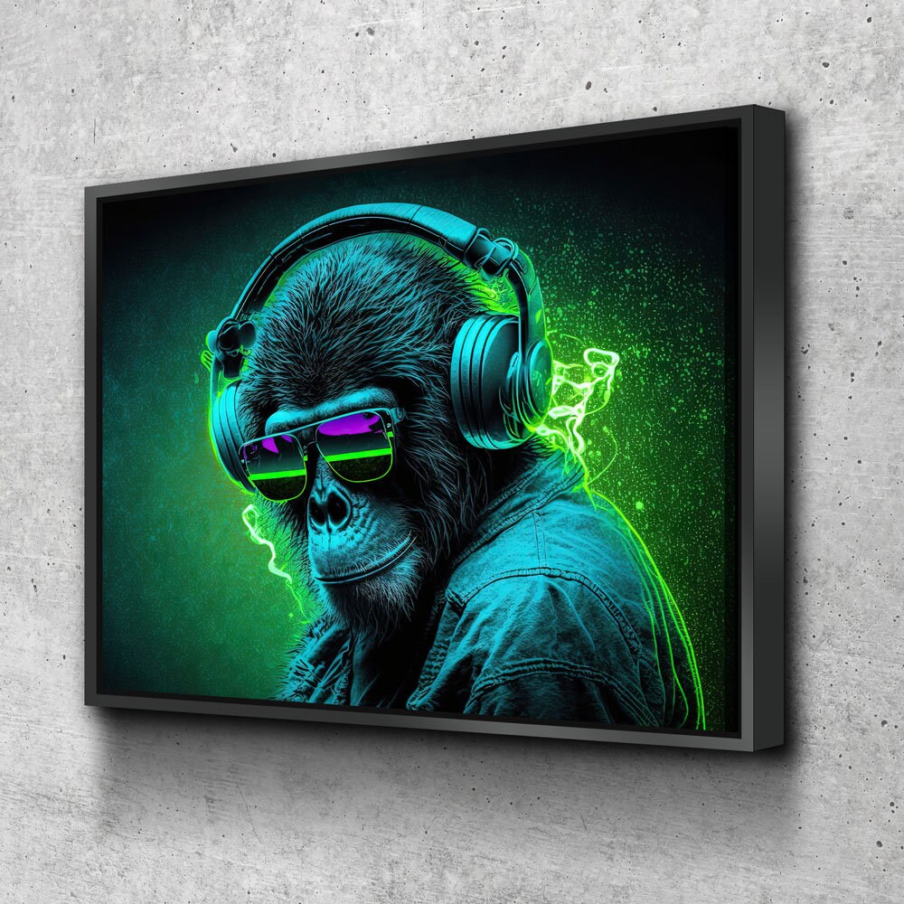 Party Monkey DJ Canvas Wall Art, Monkey DJ, Party Monkey, Abstract Art, Abstract Decor, Music Monkey Wall Art, Party Decor