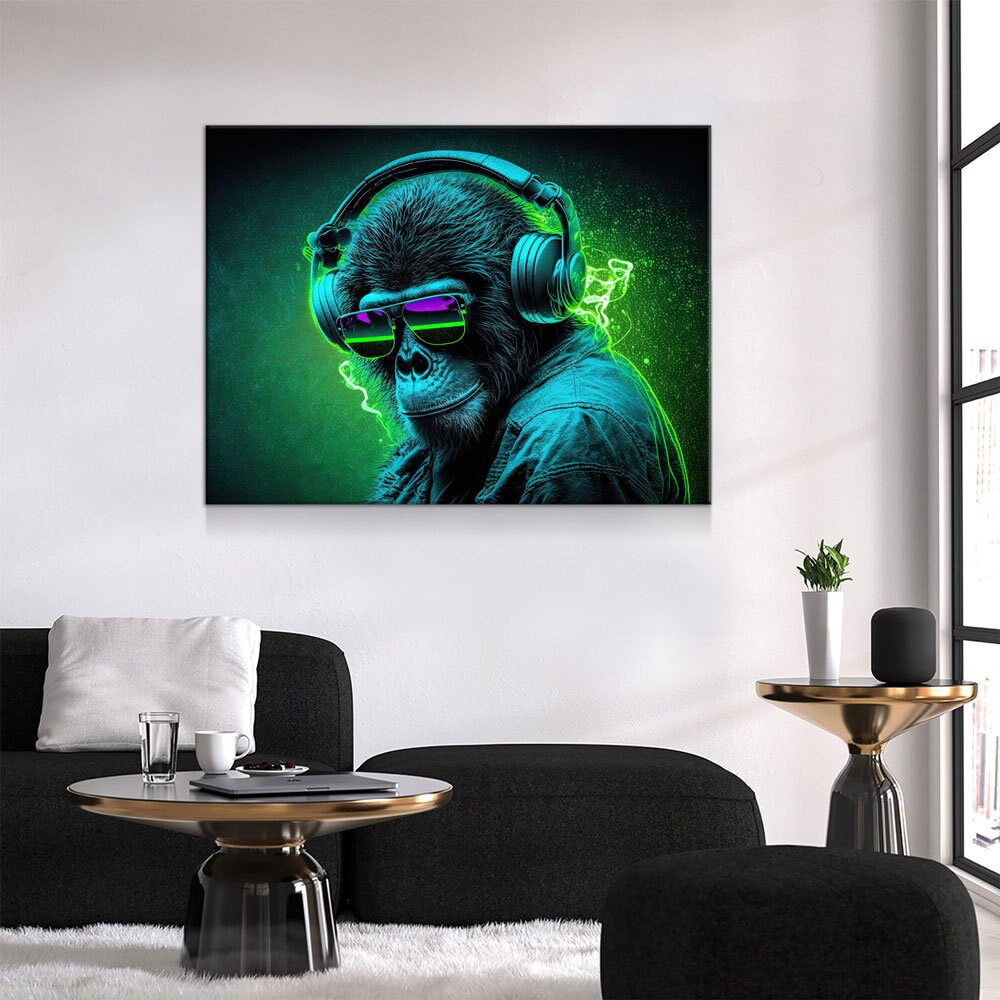 Party Monkey DJ Canvas Wall Art, Monkey DJ, Party Monkey, Abstract Art, Abstract Decor, Music Monkey Wall Art, Party Decor