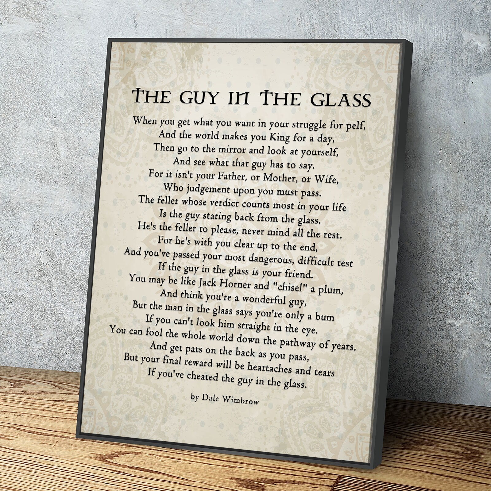 The Guy in the Glass Canvas Wall Art, 1934 Poem by Dale Wimbrow, Graduation Gift, Graduation Idea, Office Decor