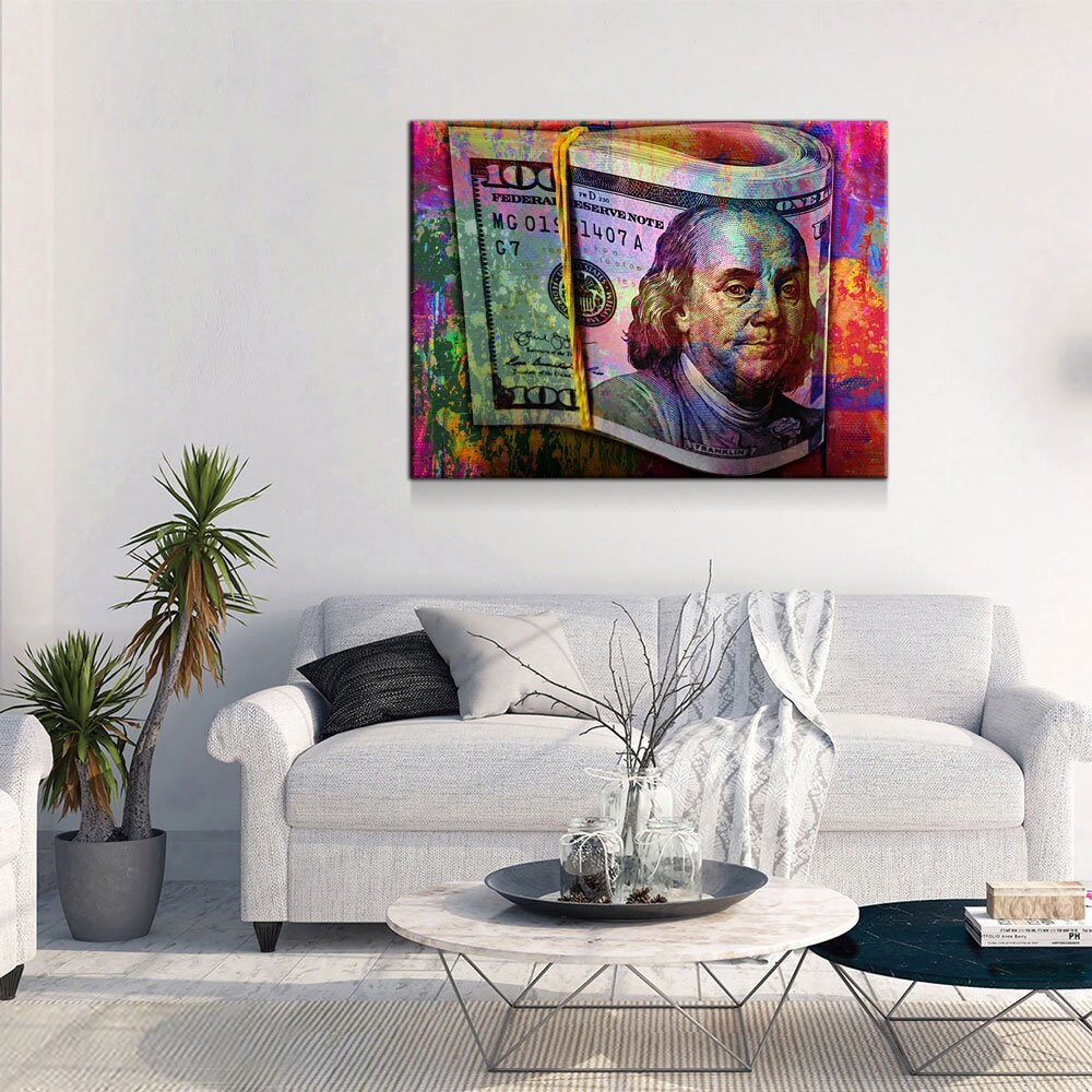 Graffiti Bills Canvas Wall Art, 100 Dollar Bills, Hundred Dollar Bills, Abstract Art, Abstract Decor, Ben Franklin Money Decor, Money Art