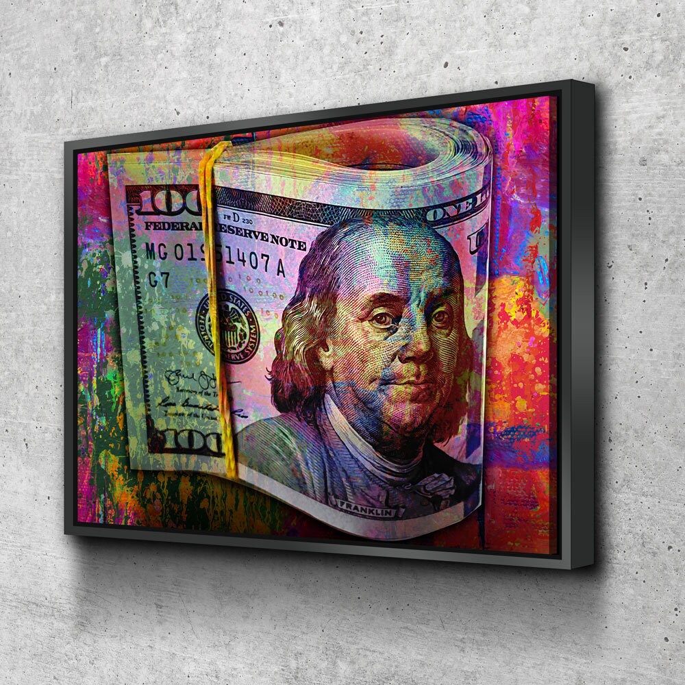 Graffiti Bills Canvas Wall Art, 100 Dollar Bills, Hundred Dollar Bills, Abstract Art, Abstract Decor, Ben Franklin Money Decor, Money Art