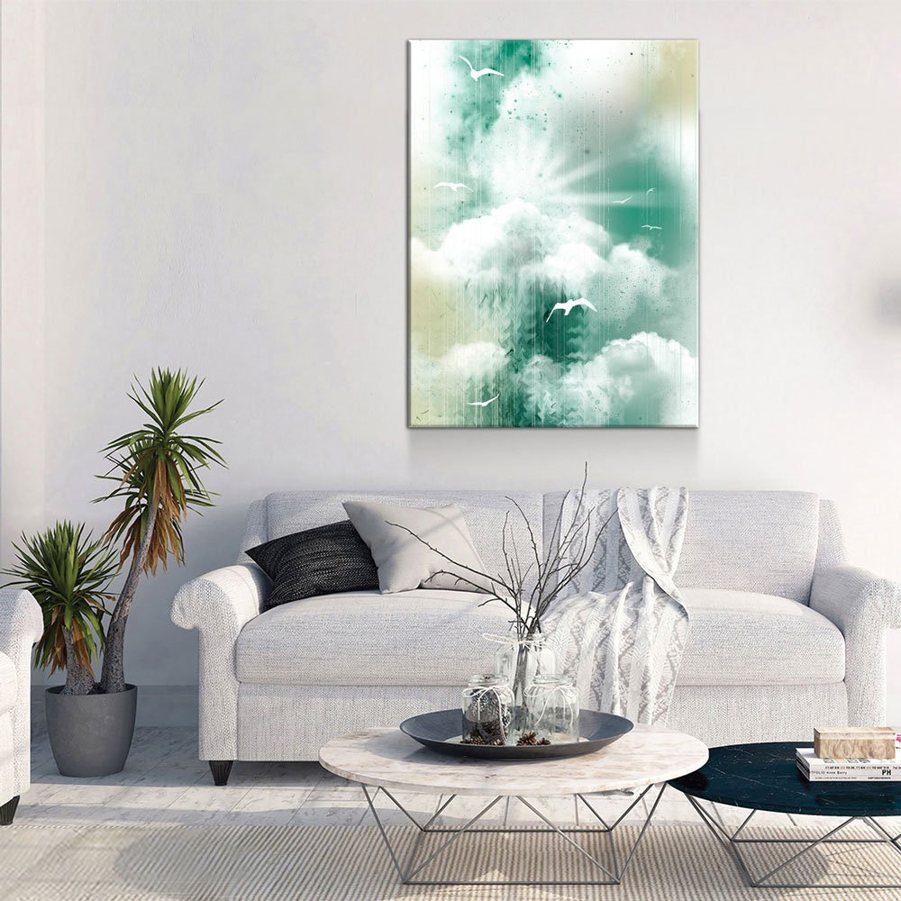 Morning Glory Canvas Wall Art, Inspirational Decor, Coastal Design, Abstract Landscape, Sea, Clouds and Seagulls