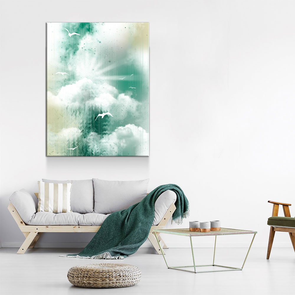Morning Glory Canvas Wall Art, Inspirational Decor, Coastal Design, Abstract Landscape, Sea, Clouds and Seagulls