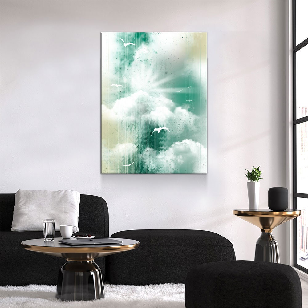 Morning Glory Canvas Wall Art, Inspirational Decor, Coastal Design, Abstract Landscape, Sea, Clouds and Seagulls