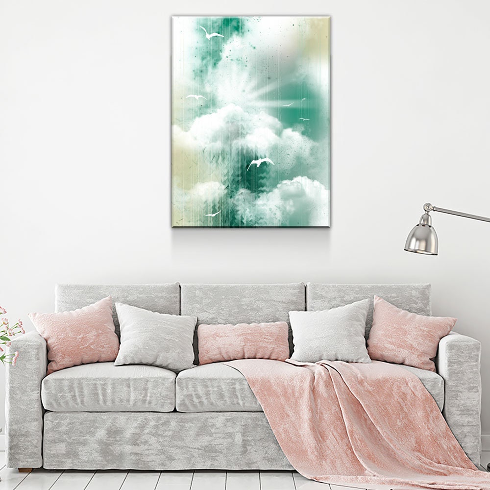 Morning Glory Canvas Wall Art, Inspirational Decor, Coastal Design, Abstract Landscape, Sea, Clouds and Seagulls