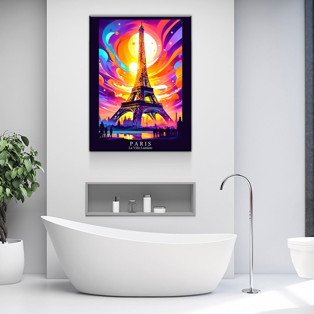 Paris City Of Light Canvas Canvas Wall Art, Abstract Paris Print, Paris Art, Paris France Decor