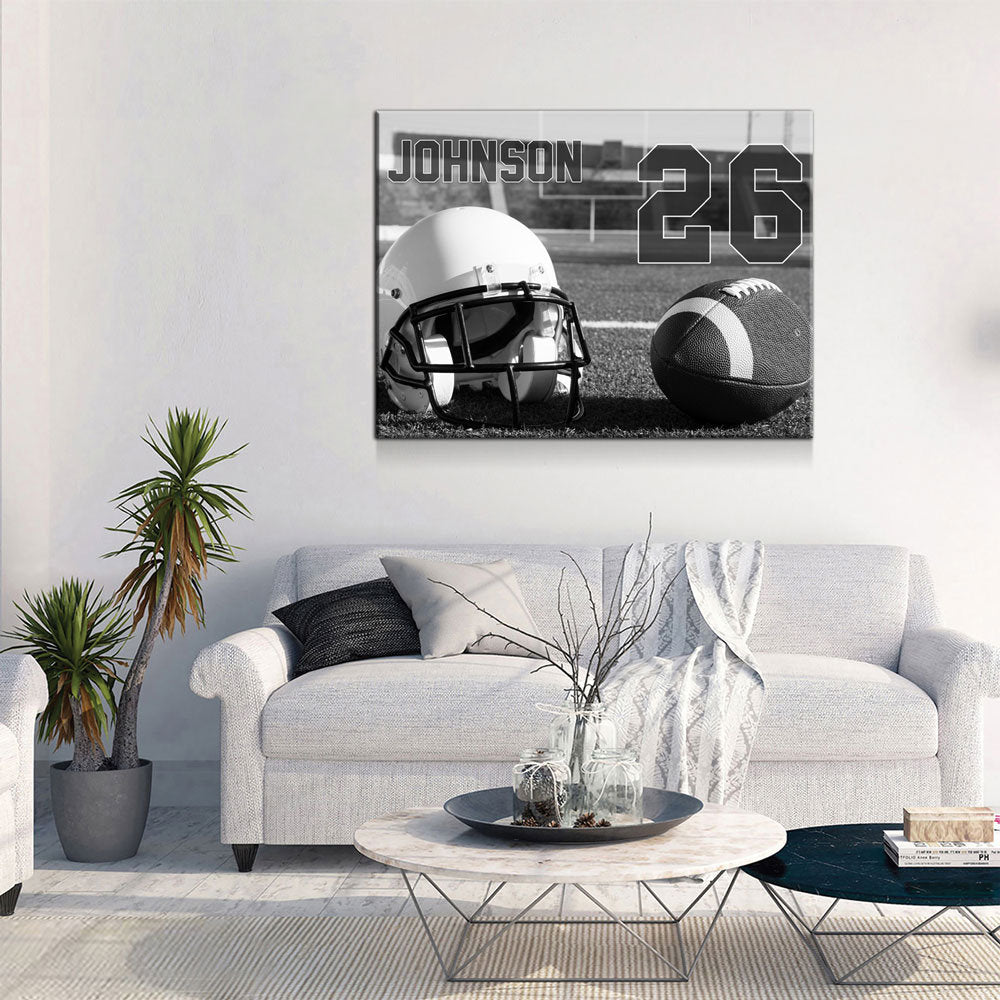 Personalized Football Name And Number Canvas Wall Art, Custom Football Player Print, Football Team Gift, High School Football