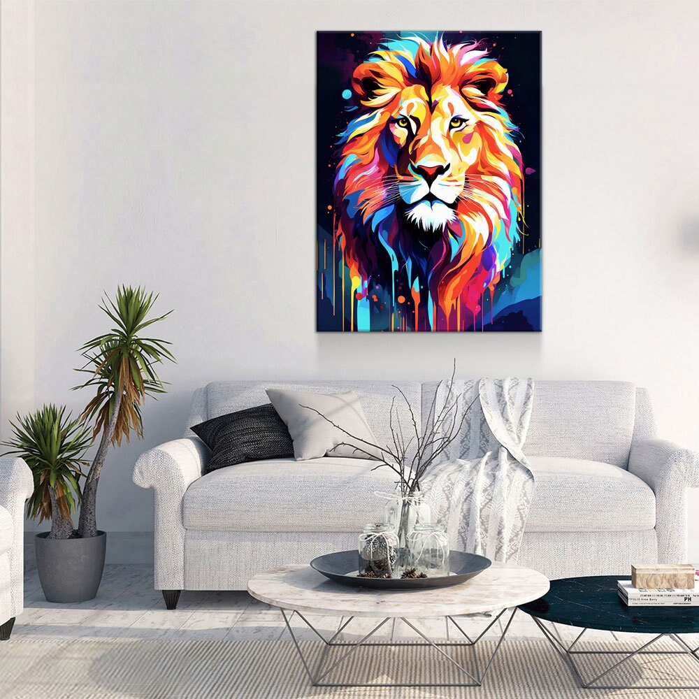The Lion Canvas Wall Art, Abstract Lion Print, Animal Decor, Lion Decor, Vibrant Lion Art, King Of The Jungle Decor