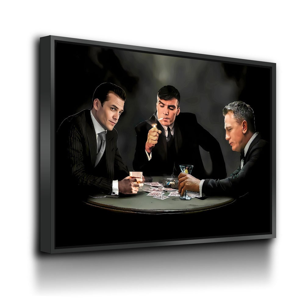 3 Legends Playing Poker Canvas Wall Art, Specter, Bond & Shelby Playing Cards