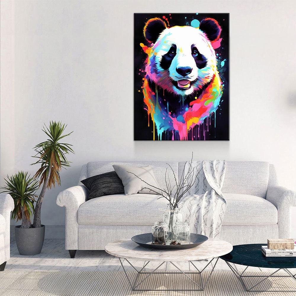 The Panda Canvas Wall Art, Abstract Panda Print, Animal Decor, Panda Decor, Vibrant Panda Art, Giant Panda Art