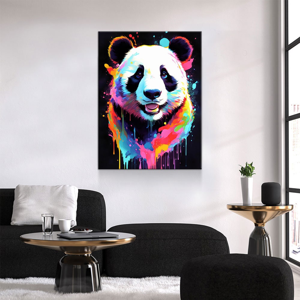 The Panda Canvas Wall Art, Abstract Panda Print, Animal Decor, Panda Decor, Vibrant Panda Art, Giant Panda Art