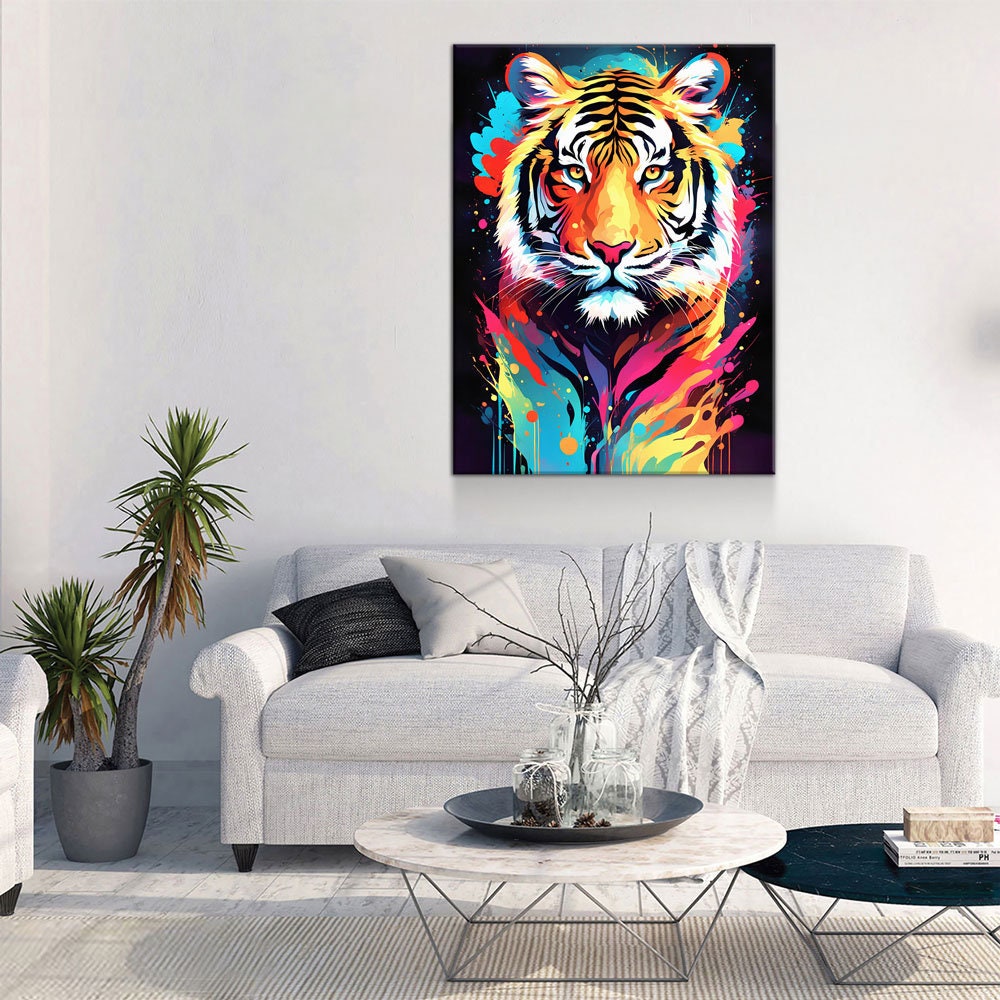 The Tiger Canvas Wall Art, Abstract Tiger Print, Animal Decor, Tiger Decor, Vibrant Tiger Art, Panthera Tigris