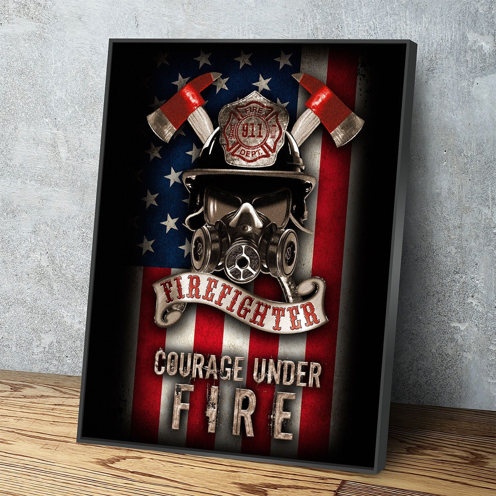 Firefighter Canvas Wall Art, Courage Under Fire Firefighter Decor, Thin Red Line Print, Firefighters Gift, Firehouse Art, Fire Station Decor