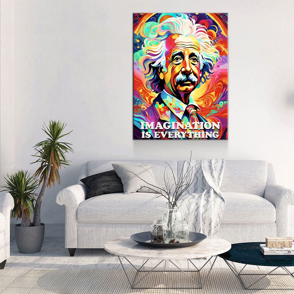 Abstract Albert Einstein Canvas Wall Art, Imagination Is Everything, Albert Einstein Print, Albert Einstein Decor, Albert Einstein Art