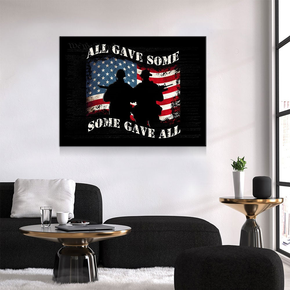 All Gave Some Some Gave All Canvas Wall Art, We The People Background, Patriotic Decor, Soldier Tribute, Support Military, Veteran Decor
