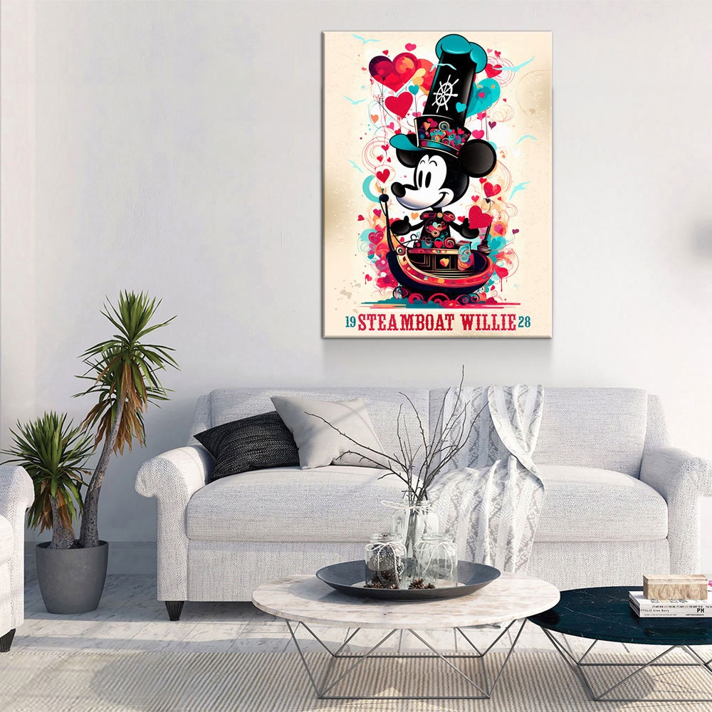 Steamboat Willie 1928 Canvas Wall Art, Surreal Steamboat Willie 1928, Vintage Poster Style Steamboat Willie 1928
