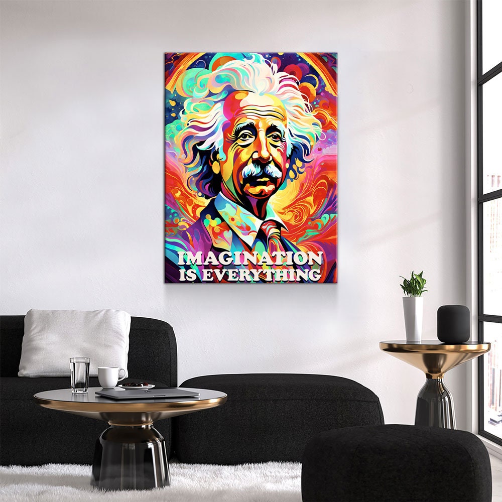 Abstract Albert Einstein Canvas Wall Art, Imagination Is Everything, Albert Einstein Print, Albert Einstein Decor, Albert Einstein Art