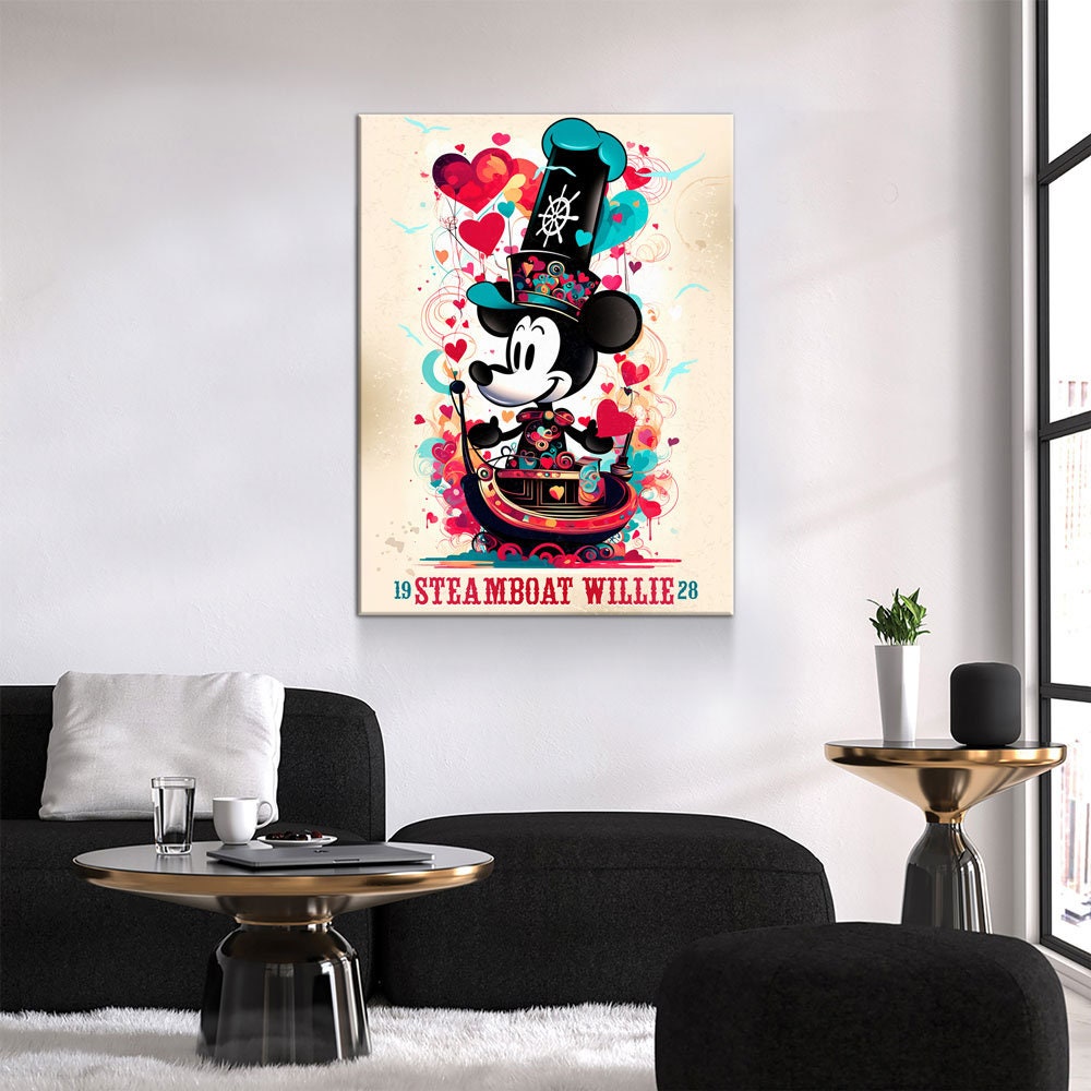 Steamboat Willie 1928 Canvas Wall Art, Surreal Steamboat Willie 1928, Vintage Poster Style Steamboat Willie 1928
