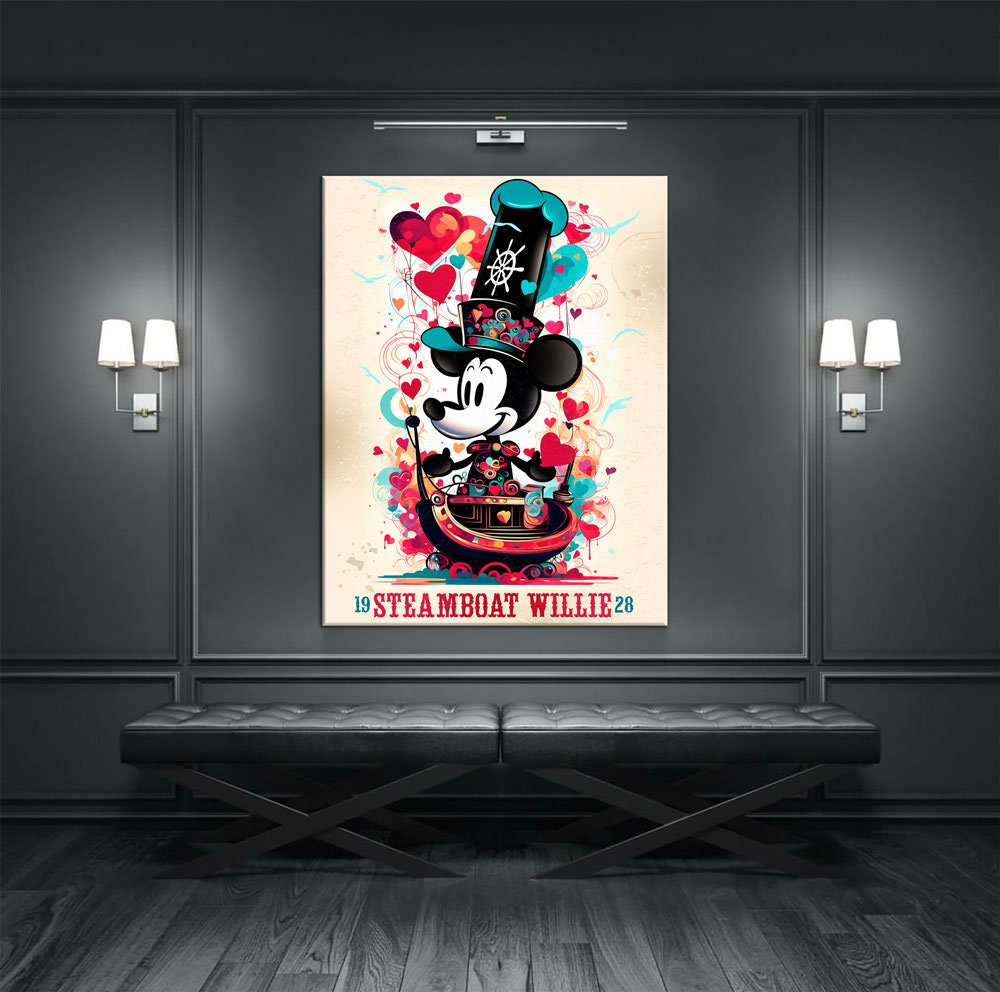 Steamboat Willie 1928 Canvas Wall Art, Surreal Steamboat Willie 1928, Vintage Poster Style Steamboat Willie 1928