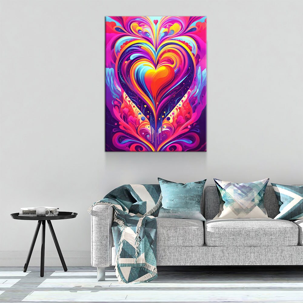 All You Need Is Love Canvas, Abstract Heart Canvas Wall Art, Colorful Love Heart, Heart Art Decor