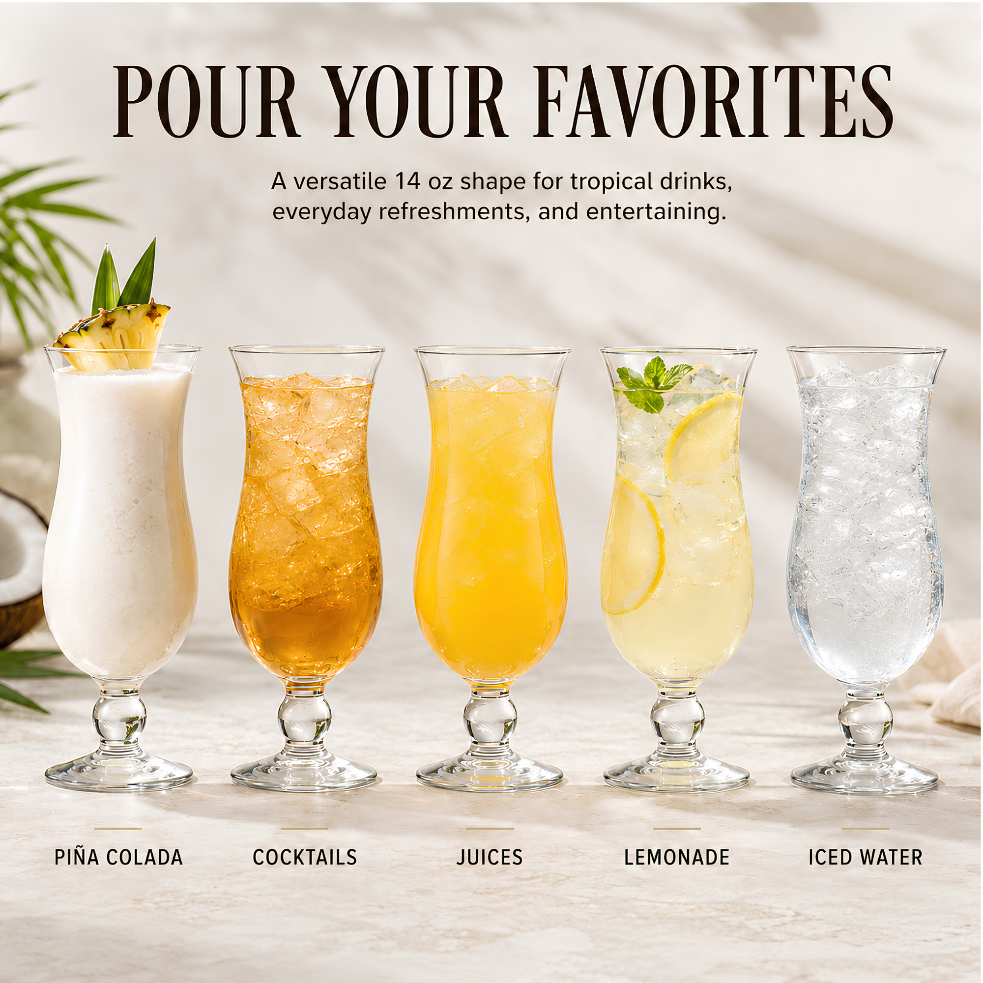 Hurricane Glassware Set of 6, Clear Glass Drinkware