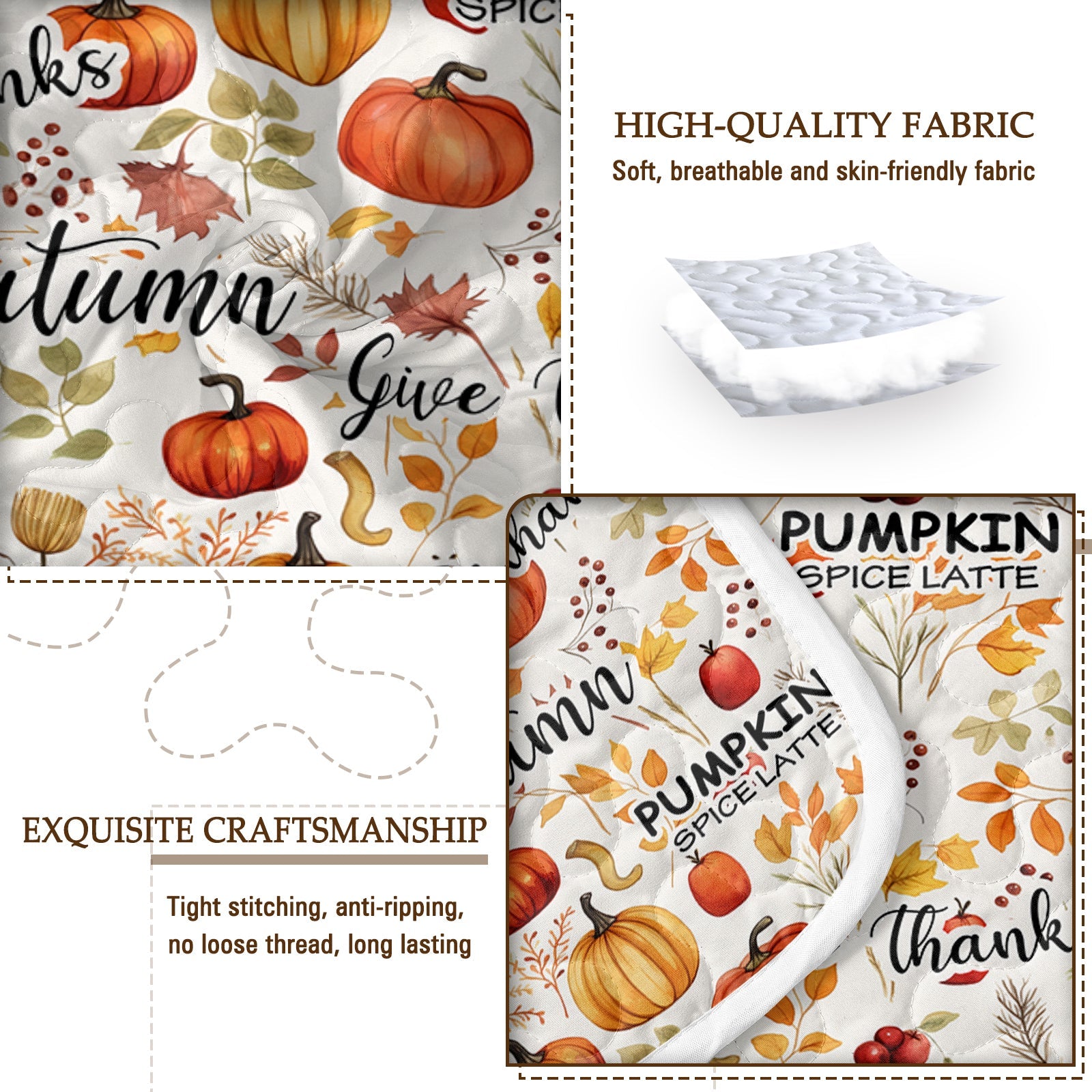 3pcs Pumpkin Autumn Leaves Design Quilt Set All Seasons Bedding Quilt Bed Set With 2 Pillowcases For Kids Teens Adults Bedroom
