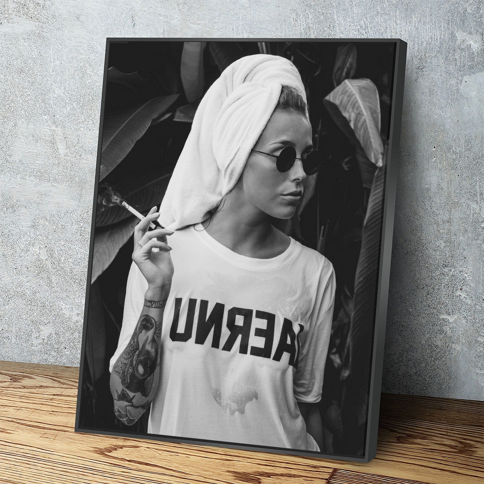 Feminist Attitude Canvas Wall Art, Woman Smoking Print, Black and White Female Print, Tattoo Unreal Print, Vintage Print, Fashion Art