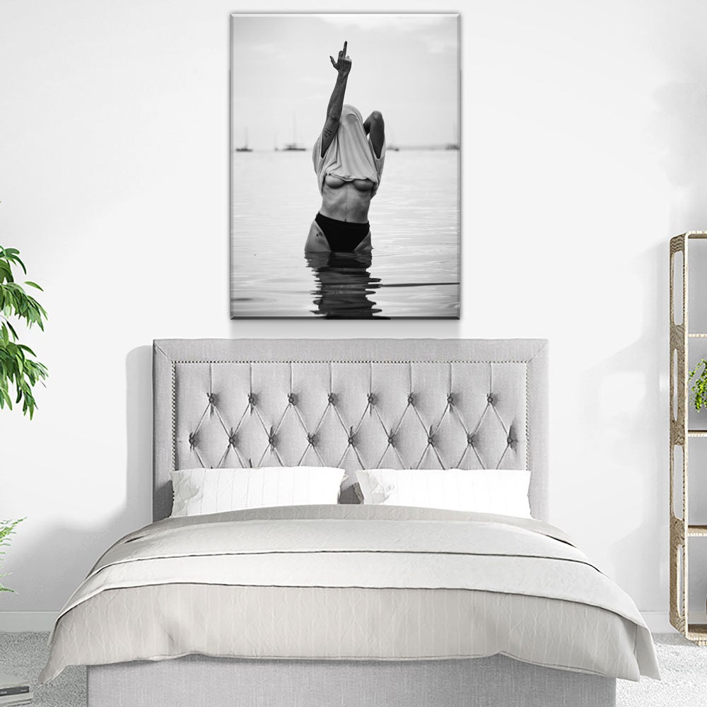 Feminist Attitude Canvas Wall Art – Black & White Fashion Print for Modern Decor