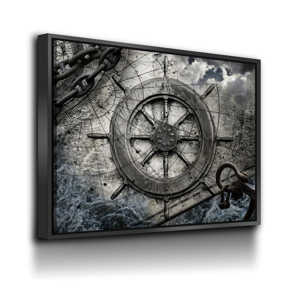 Captain Ships Wheel Canvas Wall Art, Fishing Boat, Ocean Boat, Nautical Decor, Ocean Decor, Sailor, 1 Piece Wall Art Set