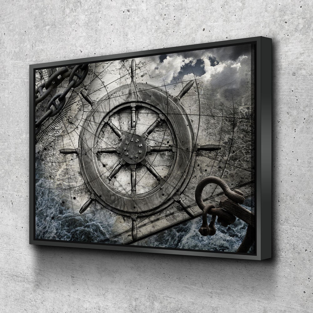Captain Ships Wheel Canvas Wall Art, Fishing Boat, Ocean Boat, Nautical Decor, Ocean Decor, Sailor, 1 Piece Wall Art Set