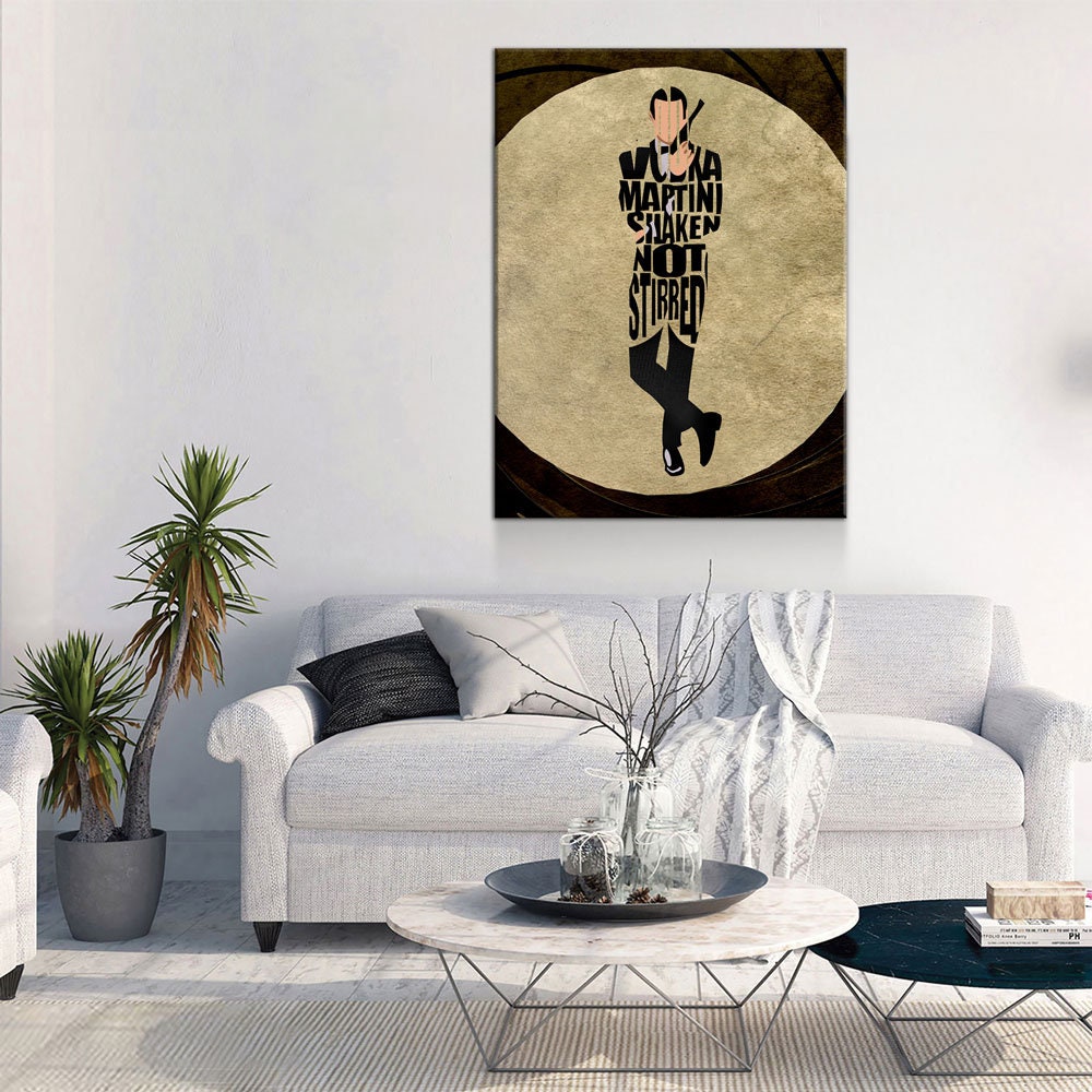 Vodka Martini Shaken Not Stirred Quote Print, James Bond Wall Art Canvas, Vodka Martini, Gordon's, James Bond Drink Recipe