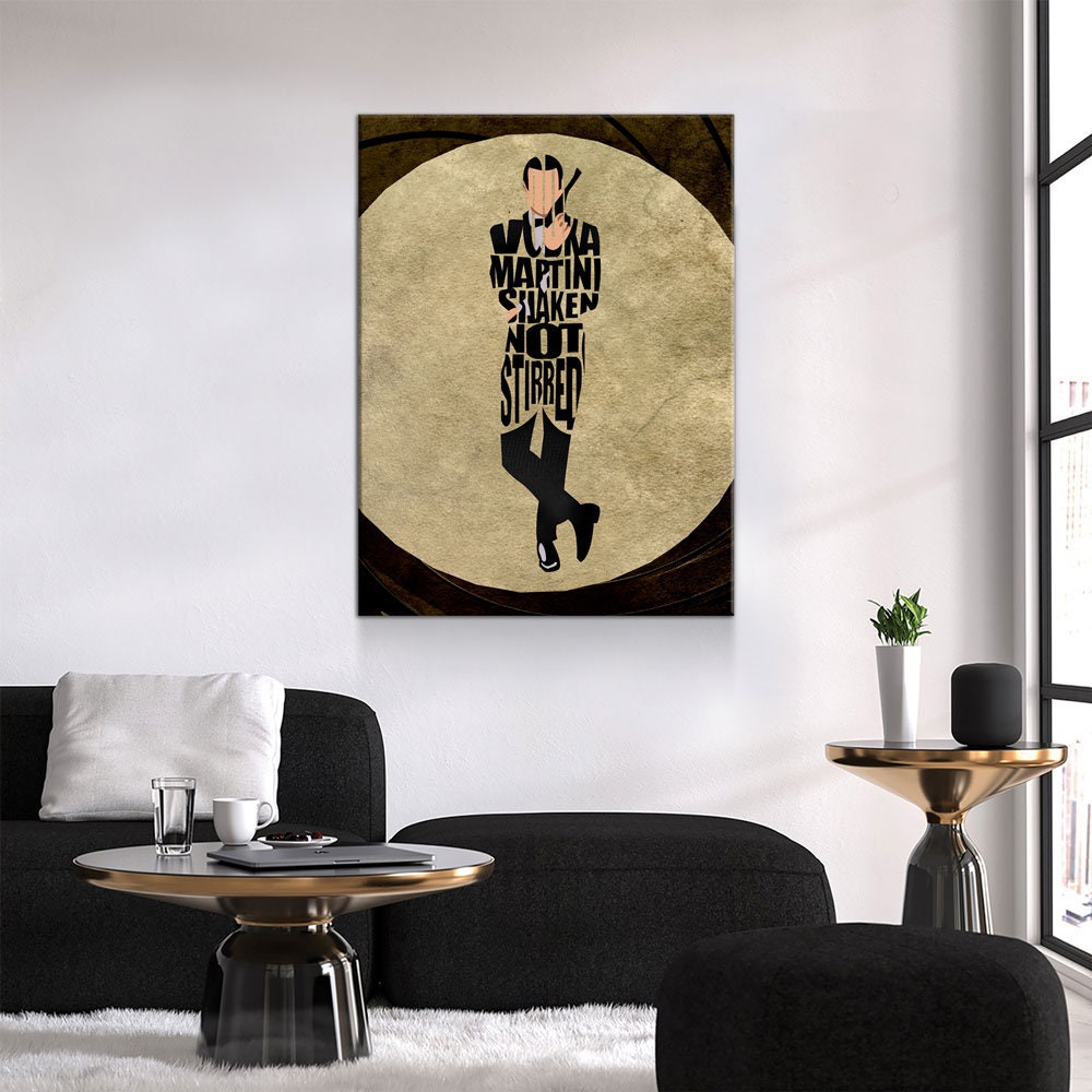 Vodka Martini Shaken Not Stirred Quote Print, James Bond Wall Art Canvas, Vodka Martini, Gordon's, James Bond Drink Recipe