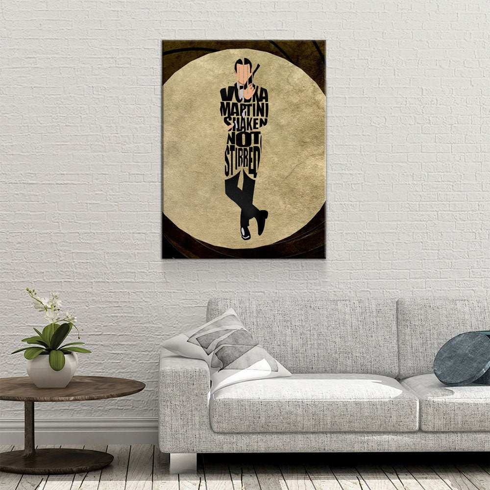 Vodka Martini Shaken Not Stirred Quote Print, James Bond Wall Art Canvas, Vodka Martini, Gordon's, James Bond Drink Recipe