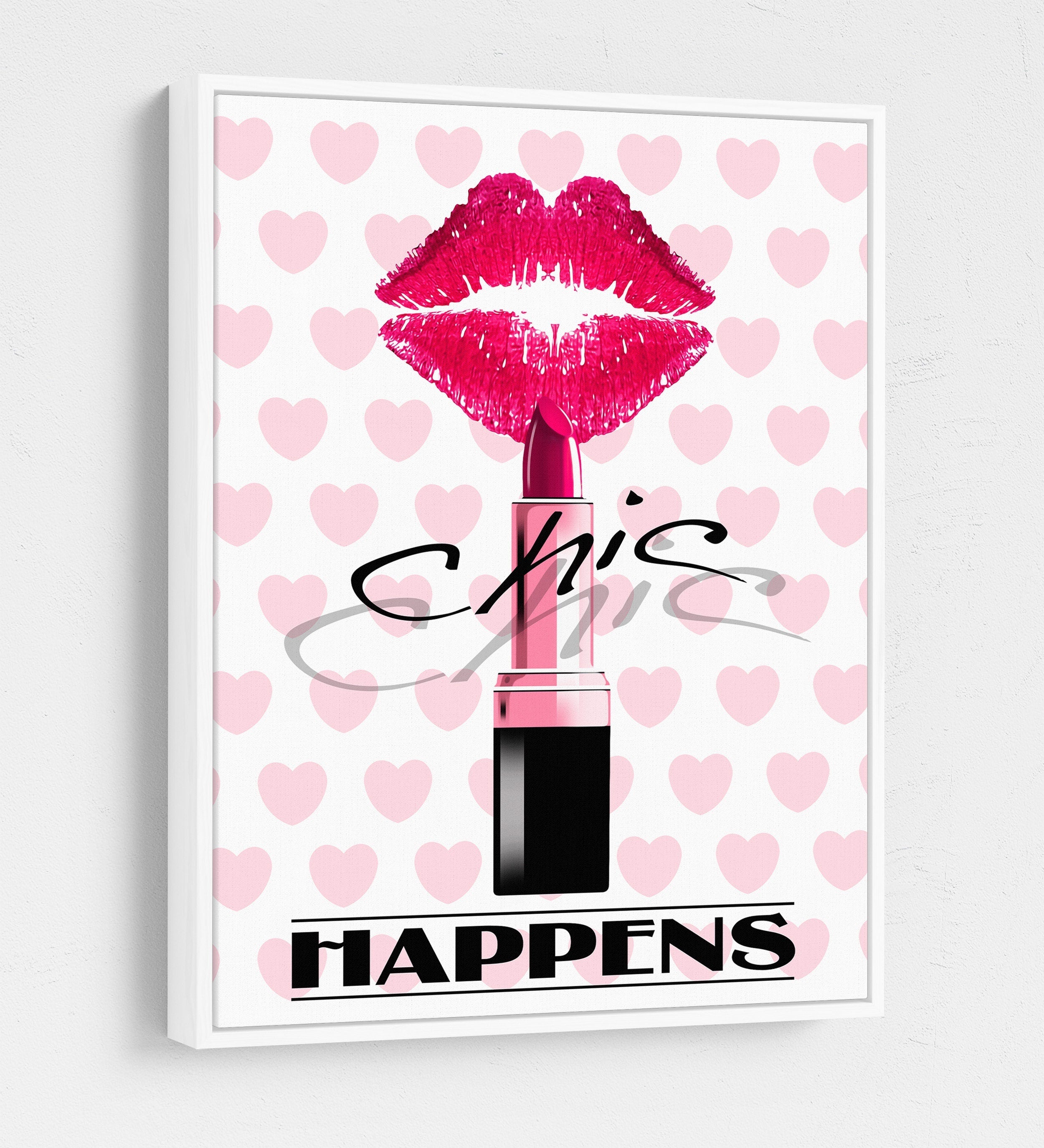 Chic Happens Canvas Wall Art, Beauty Salon Decor, Beauty Parlor Decor, Girl Dorm Room Decor, Fashion Decor, Lips & Lipstick Print
