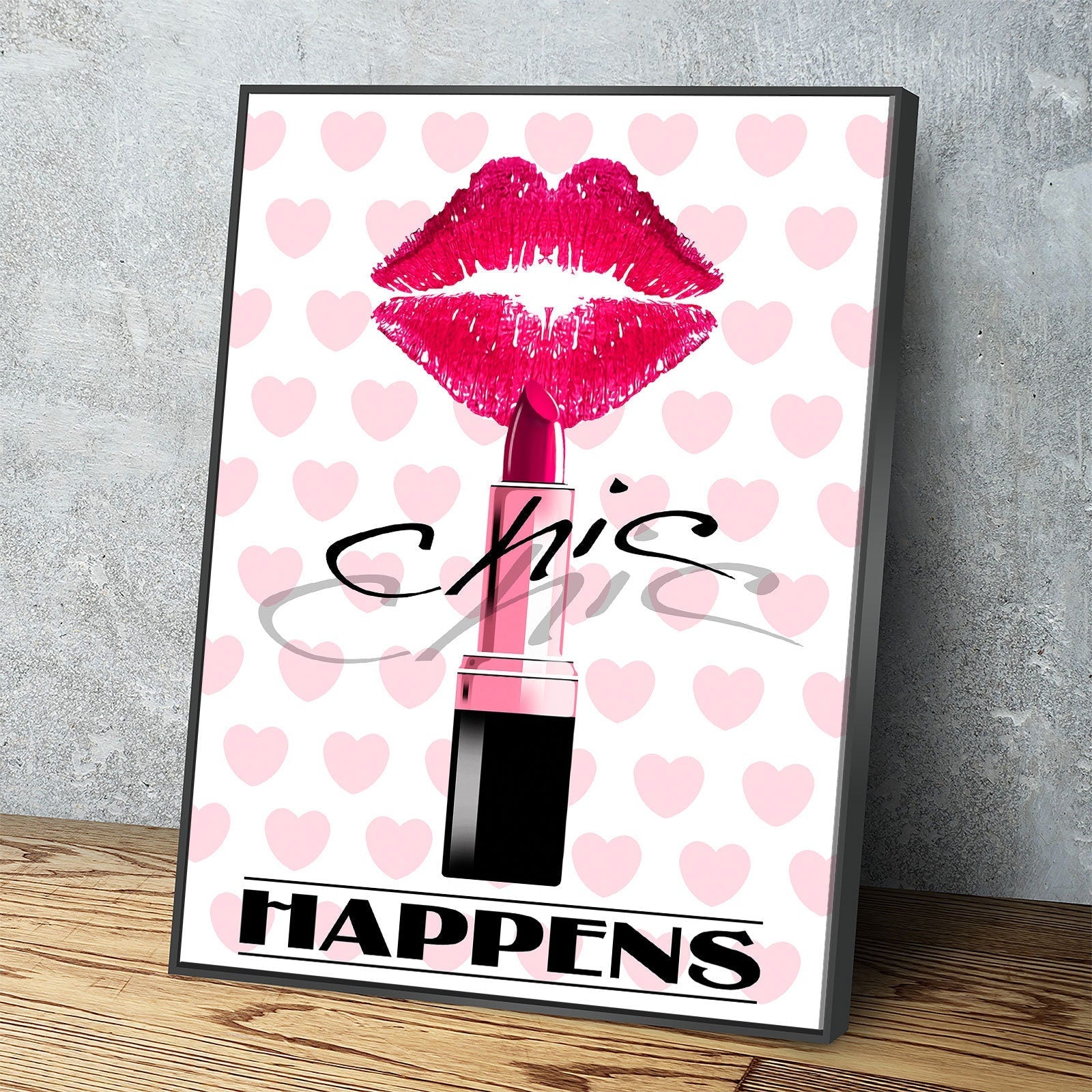 Chic Happens Canvas Wall Art, Beauty Salon Decor, Beauty Parlor Decor, Girl Dorm Room Decor, Fashion Decor, Lips & Lipstick Print