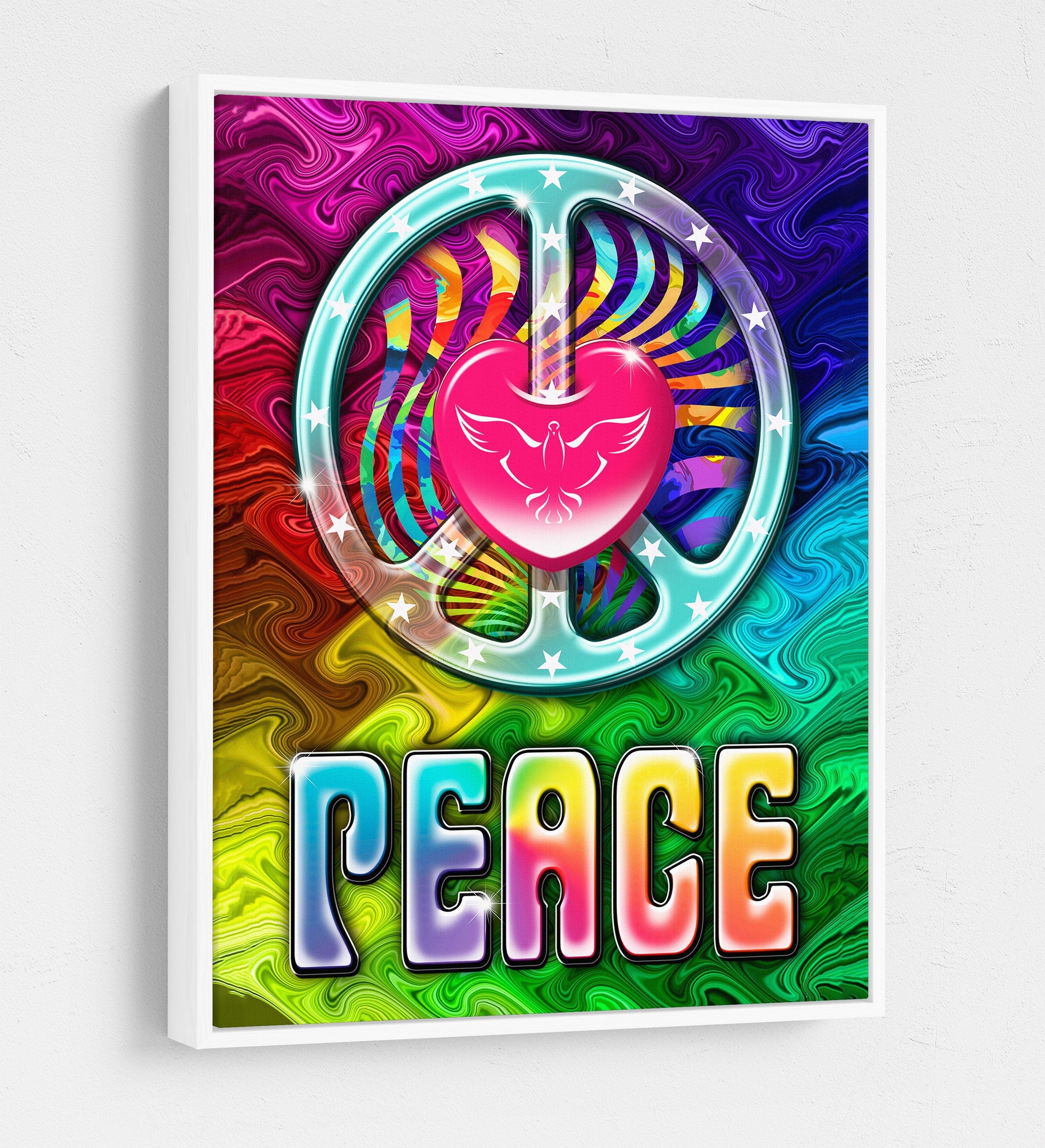 Love And Peace Canvas Wall Art, Abstract Love Peace Decor, Dorm Room Decor, Tie Dye Decor, Psychedelic Decor, Love Peace