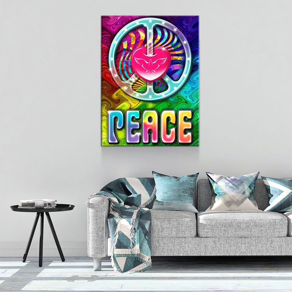 Love And Peace Canvas Wall Art, Abstract Love Peace Decor, Dorm Room Decor, Tie Dye Decor, Psychedelic Decor, Love Peace