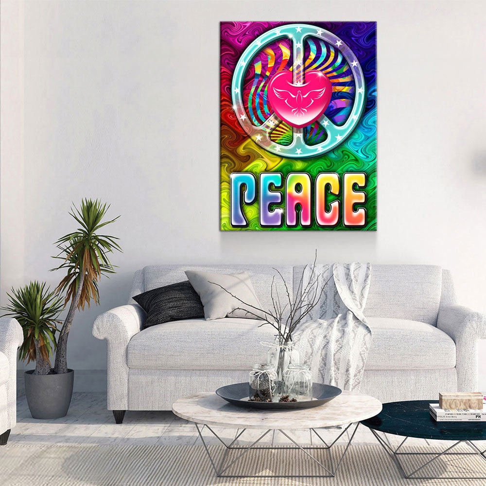 Love And Peace Canvas Wall Art, Abstract Love Peace Decor, Dorm Room Decor, Tie Dye Decor, Psychedelic Decor, Love Peace