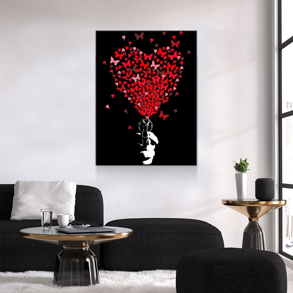 Love Gun Wall Art, Abstract Heart Print, Abstract Love Gun, Heart Love Gun Decor