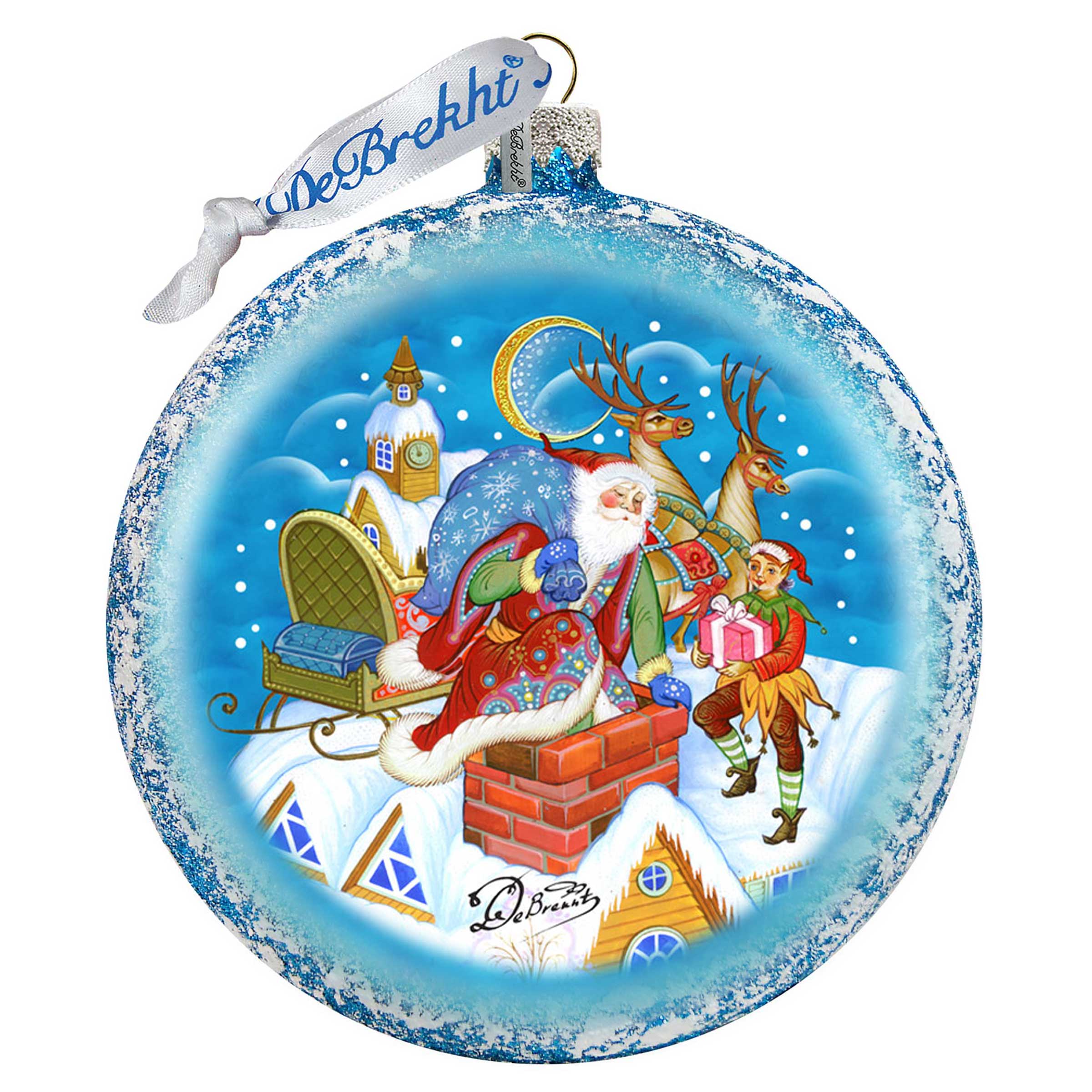 Christmas Arrival Glass Ornament by G. DeBrekht - Christmas Santa Snowman Decor - 744-043