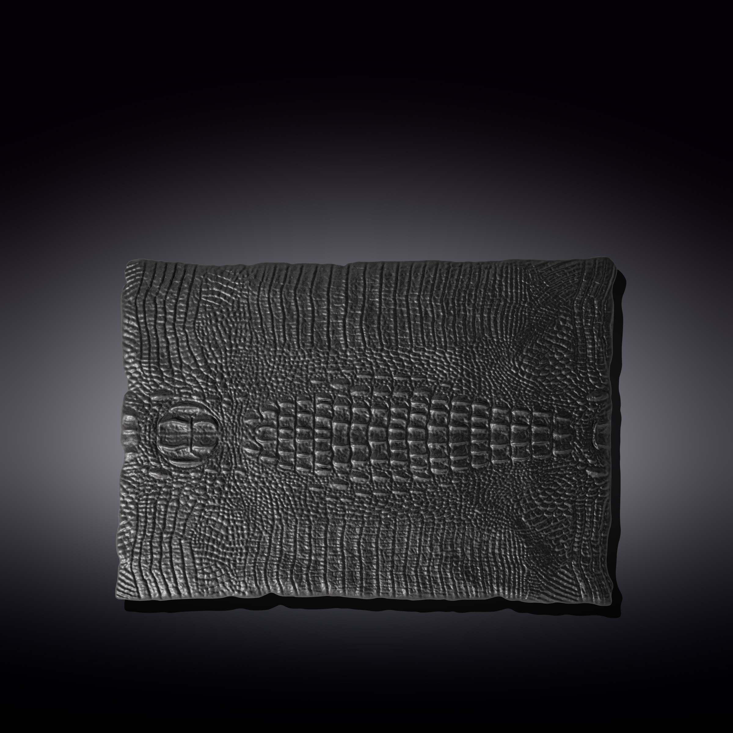 Set Of 2 Black Porcelain Slate look Rectangular Serving Dish With Crocodile Skin Texture. 11.75" inch X 8.25" inch