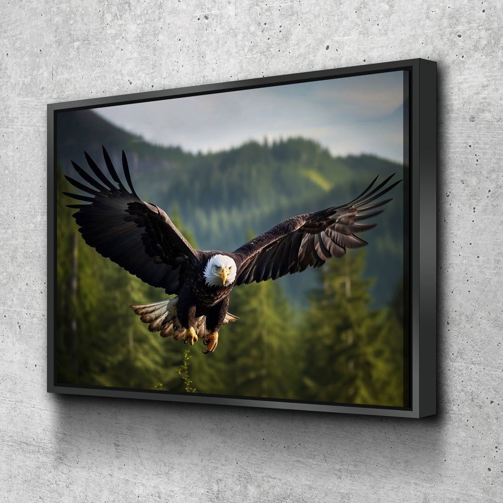 Flying Bald Eagle Canvas Wall Art, Bald Eagle Soaring Through Forest, Bald Eagle Decor, North American Eagle