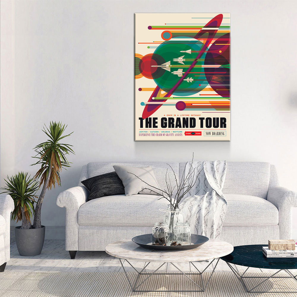 The Grand Tour Space Travel Canvas Wall Art, Design By JPL/Nasa, Space Tourism Art, Space Exploration, Futuristic Art, JPL Travel Print