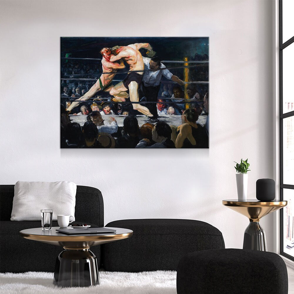 Stag at Sharkey's Canvas Wall Art, Stag at Sharkey's Re-Print on Canvas, 1909 George Wesley Bellows Artwork, Vintage Boxing, Prizefighters